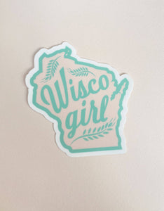 Wisco Girl Wisconsin State Vinyl Sticker: Pink and Green