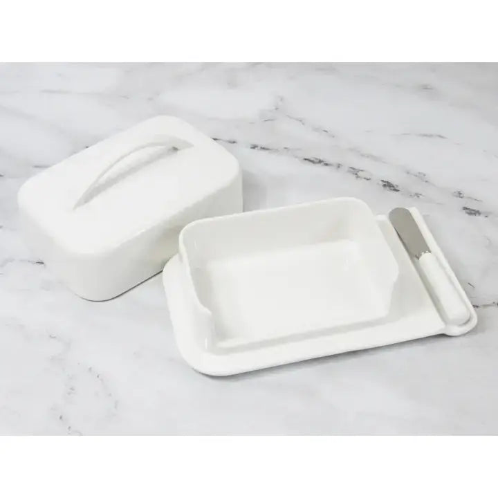 Porcelain Mess-Free Butter Dish w/ Matching Spreader - White