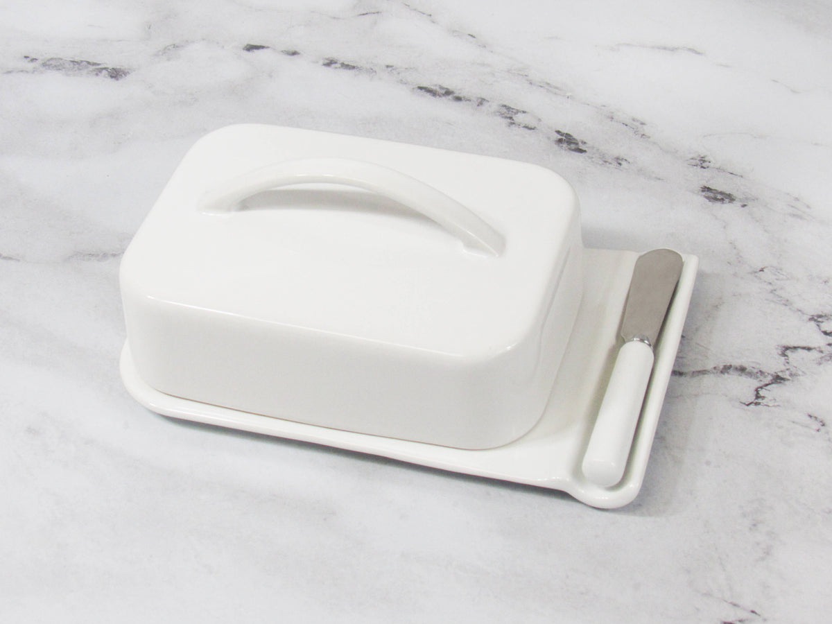 Porcelain Mess-Free Butter Dish w/ Matching Spreader - White