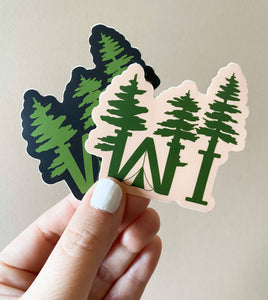 WI Camping Forest Vinyl Sticker: Black/green