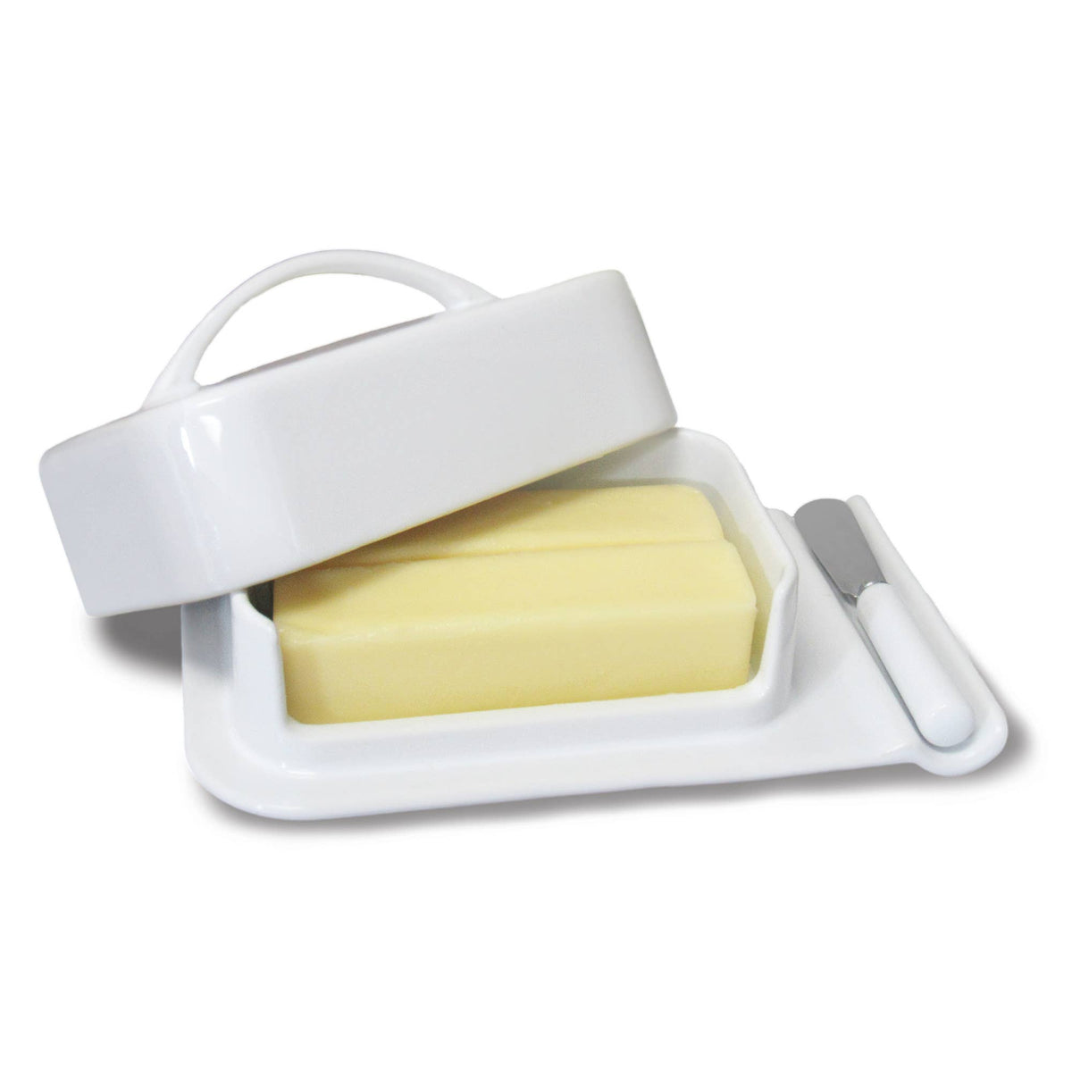 Porcelain Mess-Free Butter Dish w/ Matching Spreader - White