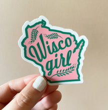 Load image into Gallery viewer, Wisco Girl Wisconsin State Vinyl Sticker: Pink and Green
