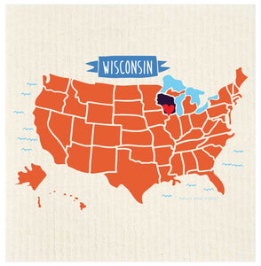 Wisconsin Map Highlight Swedish Dishcloth